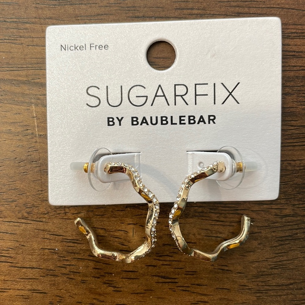 NEW Sugarfix Baublebar Rhinestone Gold Hoop Earrings